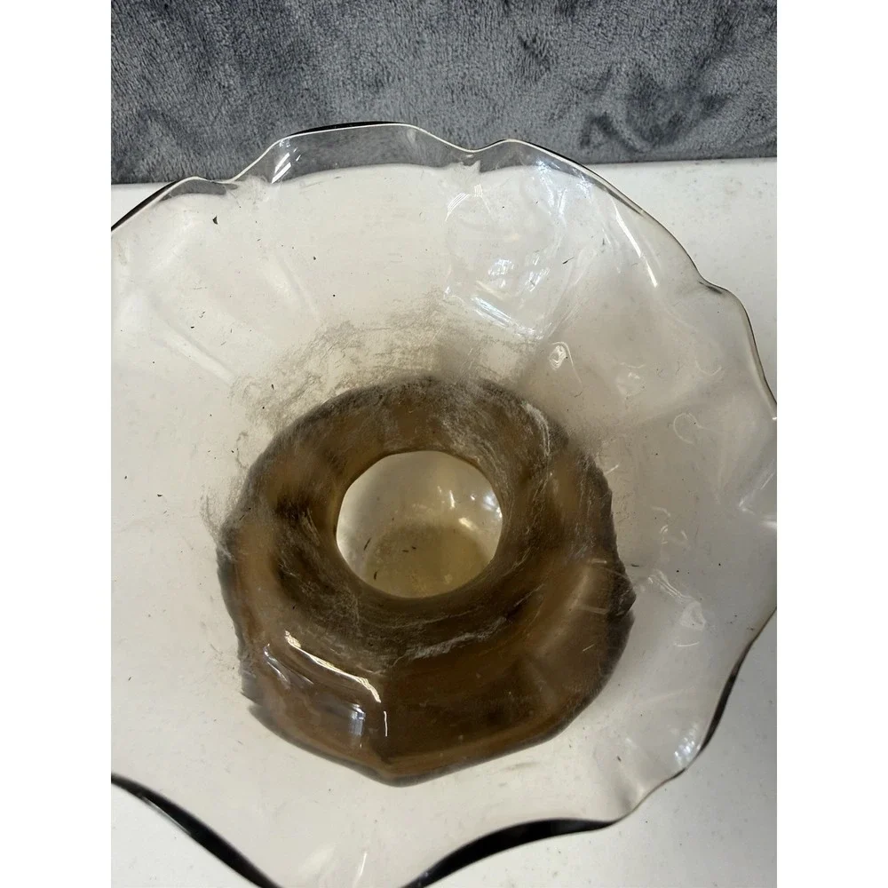 Vintage Mid-Century Smoked Gray Blown Glass Vase with Ruffled Rim